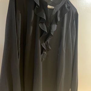 Size 14 Talbots black blouse. Pretty ruffled v neck. Machine washable.